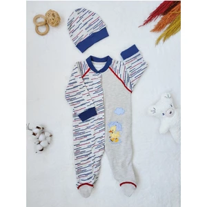 Şemsiyeli Ördek Şapkalı Erkek Bebek Tulum Gri-Lacivert