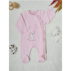 Romantik Fil Kız Bebek Kadife Tulum Pembe