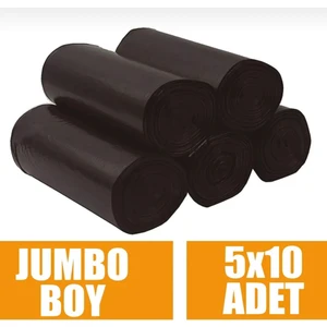 Gold Ambalaj Jumbo Boy Çöp Poşeti 5'li (10x5 50 Adet) Jumbo Boy Çöp Torbası Yırtılmaz Kalın Eşya Poşeti Taşınma Poşeti