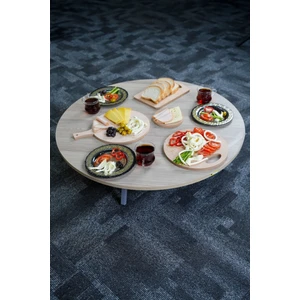 Zevahir Mobilya Dekorasyon Ahşap Desenli Metal Katlanır Ayaklı Kamp Bahçe Ev Için Yuvarlak Yer Sofrası