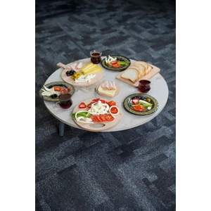 Zevahir Mobilya Dekorasyon Royal Mermer Desenli Metal Katlanır Ayaklı Kamp Bahçe Ev ve Oyun Için Yuvarlak Yer Sofrası