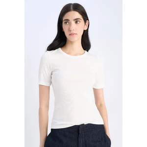 Slim Fit Dar Kesim Bisiklet Yaka Basic Düz Fitilli Kaşkorse Kısa Kollu Tişört C0097AX25SP