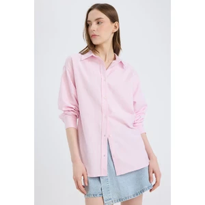 Oversize Geniş Kalıp Çizgili Oxford Uzun Kollu Gömlek D4015AX25SP