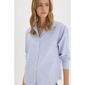 Oversize Geniş Kalıp Çizgili Oxford Uzun Kollu Gömlek D4015AX25SP