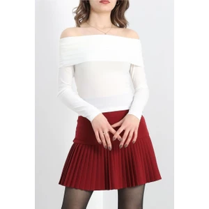 Fibula Butik Yarım Pliseli Kısa Astarsız Etek