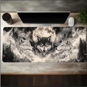 Sge Teknoloji 70X30 cm Ay ve Kurt Temalı Kaydırmaz Taban Speed Yüzey Oyuncu Mouse Pad Gaming
