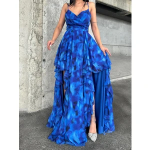 Askılı Yırtmaçlı Şifon Elbise