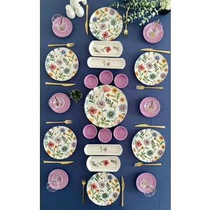 Flora Model 6 Kişilik 23 Parça Çay Tabaklı Kahvaltı Takımı (Mor)