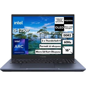 Expertbook B5 B5602CBN-L20164 Intel Core I5-1250P Vpro 16GB 512GB SSD 4gb Arc A350M 16" 4K Wquxga OLED Freedos Taşınabilir Taşınabilir Bilgisayar