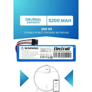 360 S9 Uyumlu Batarya (ORJİNAL KAPASİTE) 5200mah Pil Robot Süpürge Bataryası Değişimi 360rcs9us