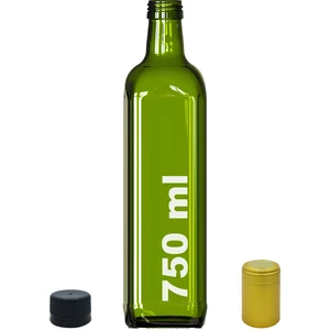 750 ml Yeşil Maraska Kilitli Yağdanlık Kapaklı ve Kapüşonlu Köşeli 750 cc Boş Cam Şişe 1 Adet