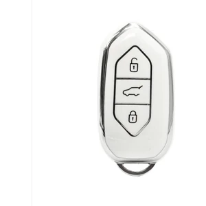 Togg T10X Uyumlu 3 Butonlu Anahtar Koruma Kılıfı Beyaz Gümüş