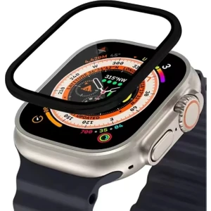 Apple Watch Uyumlu Ekran Koruyucu Siyah 49mm Ultra 2-3 Temperli Akıllı Saat Camı Çizilmez Çelik Çerçeveli