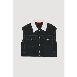 Yaka Detaylı Düğmeli Crop Gömlek Lacivert