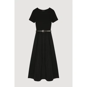 Beli Kemerli Basic Midi Elbise Siyah