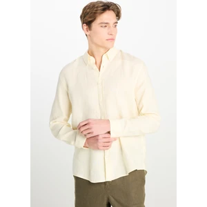 Regular Fit Normal Kesim Sarı Keten Gömlek