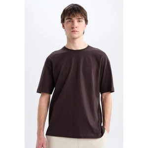 Oversize Geniş Kalıp Bisiklet Yaka Basic Düz Kısa Kollu Tişört E6885AXNS