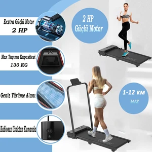 2 Hp Yürüyüş ve Koşu Bandı Katlanabilen 130 Kilo Taşıma Kapasiteli 1-12 Km Hız Kumandalı