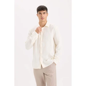 %100 Pamuk Regular Fit Polo Yaka Müslin Uzun Kollu Beyaz Gömlek W7832AZ25SP