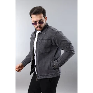 Little Cup Jeans Co Erkek Regular Fit Siyah Kar Yıkama Spor Model Fermuarlı Kot Ceket