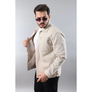 Erkek Regular Fit Bej Spor Model Fermuarlı Kot Ceket
