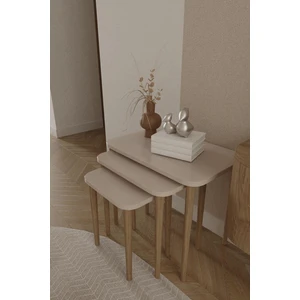 Wood Aria Kare Zigon Sehpa, 3lü Sehpa Seti, Zigon Sehpa,, Ahşap Ayaklı Zigon Sehpa
