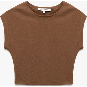 Bisiklet Yaka Kolsuz Modal Karışımlı Slim Fit Crop Kadın Tişört
