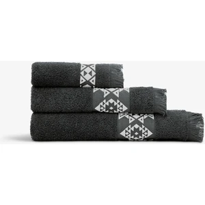 Green Black Hereke 3'lü Havlu Seti Krem Bordürlü Antrasit