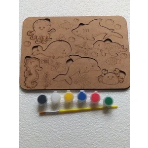 Boyanabilir Ahşap Bultak Puzzle Hayvan Figürlü Eğitici Oyuncak (Boya ve Fırça Dahil) 25X18 cm