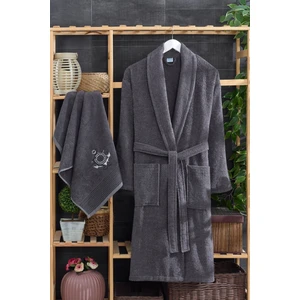 Mira Home Erkek Havlulu Banyo Bornoz Takımı  %100 Pamuklu Antrasit