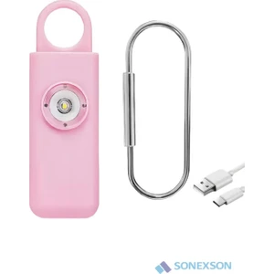 Kişisel Güvenlik Alarmı ve Anahtarlık - 130DB Yüksek Sesli,ışıklı,şarj Edilebilir,pembe