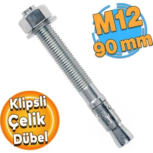 Saplamalı Klipsli Çelik Dübel M12X90 mm Raf Montaj Bağlantı Zemin Monte Tavan Beton Asma Aparat