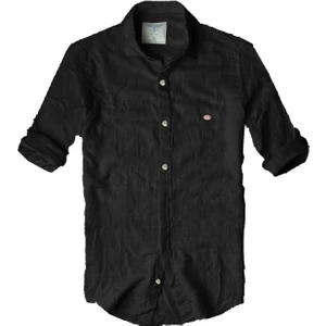 Gulf Bird Slim Fit Italyan Kesim Gerçek Keten Gömlek -- Siyah--