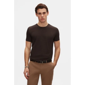 D'S Damat Slim Fit Kahverengi Bisiklet Yaka  Pamuklu Nefes Alabilen T-Shirt