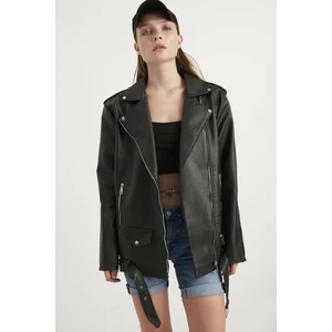 Kadın Oversize Biker Deri Ceket