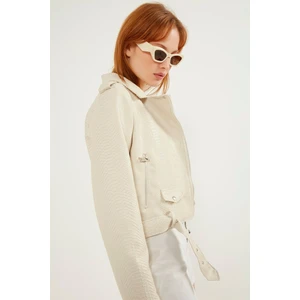 Kadın Yılan Derisi Detaylı Deri Ceket