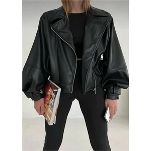 Balon Kol Siyah Deri Ceket