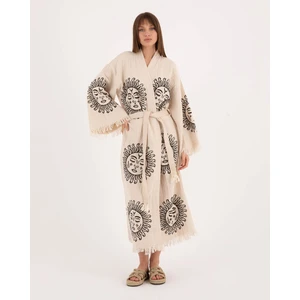 Befera Design Müslin Kimono %100 Pamuklu Güneş Baskılı Desenli Bornoz Kaftan Sabahlık