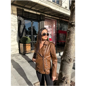 Kadın Oversize Biker Deri Ceket