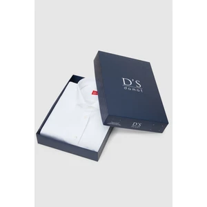 D'S Damat Ds Damat Slim Fit Beyaz Kutulu Italyan Yaka Dar Kesim Klasik Kravatlık Uzun Kol Kolay Ütülenebilir Gömlek
