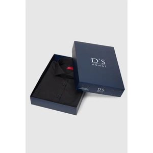 D'S Damat Ds Damat Slim Fit Siyah Kutulu Italyan Yaka Dar Kesim Klasik Kravatlık Uzun Kol Kolay Ütülenebilir Gömlek