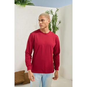 Erkek Regular Fit Uzun Kol Bordo T-Shirt C3T1N5