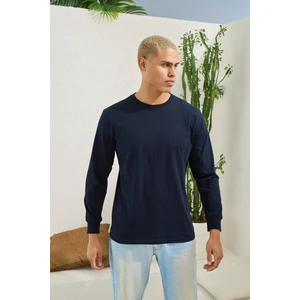 Erkek Regular Fit Uzun Kol Lacivert T-Shirt C3T1N5