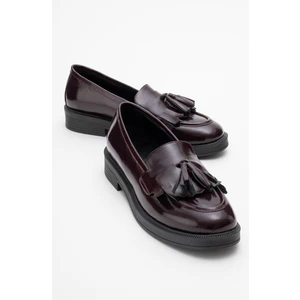 Milina Bordo Rugan Püsküllü  Deri Kadın Loafer Ayakkabı