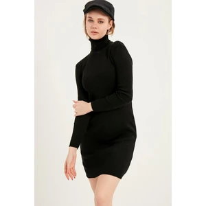 Kadın Siyah Balıkçı Yaka Triko Elbise