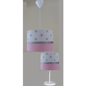 Beyaz Yıldızlı Gri Pembe 2.li Set Kumaş Kaplama Genç ve Çocuk Odası Avize ve Abajur Takımı