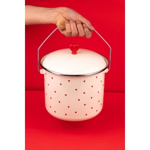 Cupid Kalp Desenli Emaye Yoğurt Tenceresi/ Çok Amaçlı Bakraç (20CM-3 Litre)