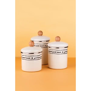 Mood Ahşap Tepeli Emaye Kavanoz/baharatlık Seti