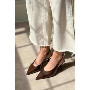 Nişantaşı Shoes Melvin Kahve Desenli Mat Bilek Lastik Detay Kadın Topuklu Ayakkabı
