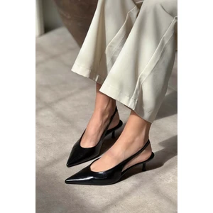 Nişantaşı Shoes Melvin Siyah Desenli Mat Bilek Lastik Detay Kadın Topuklu Ayakkabı